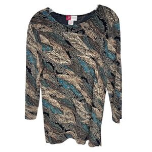 JM Collection Women's Long Sleeve‎ Burnout Paisley Print Top Size M